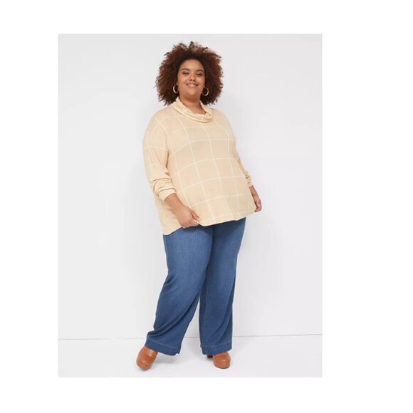 LANE BRYANT NWT Size 18/20 Tan White Relaxed Long-Sleeve Funnel-Neck Sweatshirt - Picture 3 of 12